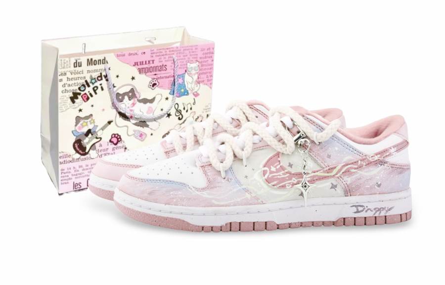 Nike Nike Dunk Drippy Miracle Galaxy Leather Abrasion Resistant Low top Kids' Skateboarding Shoes Pink Teenagers