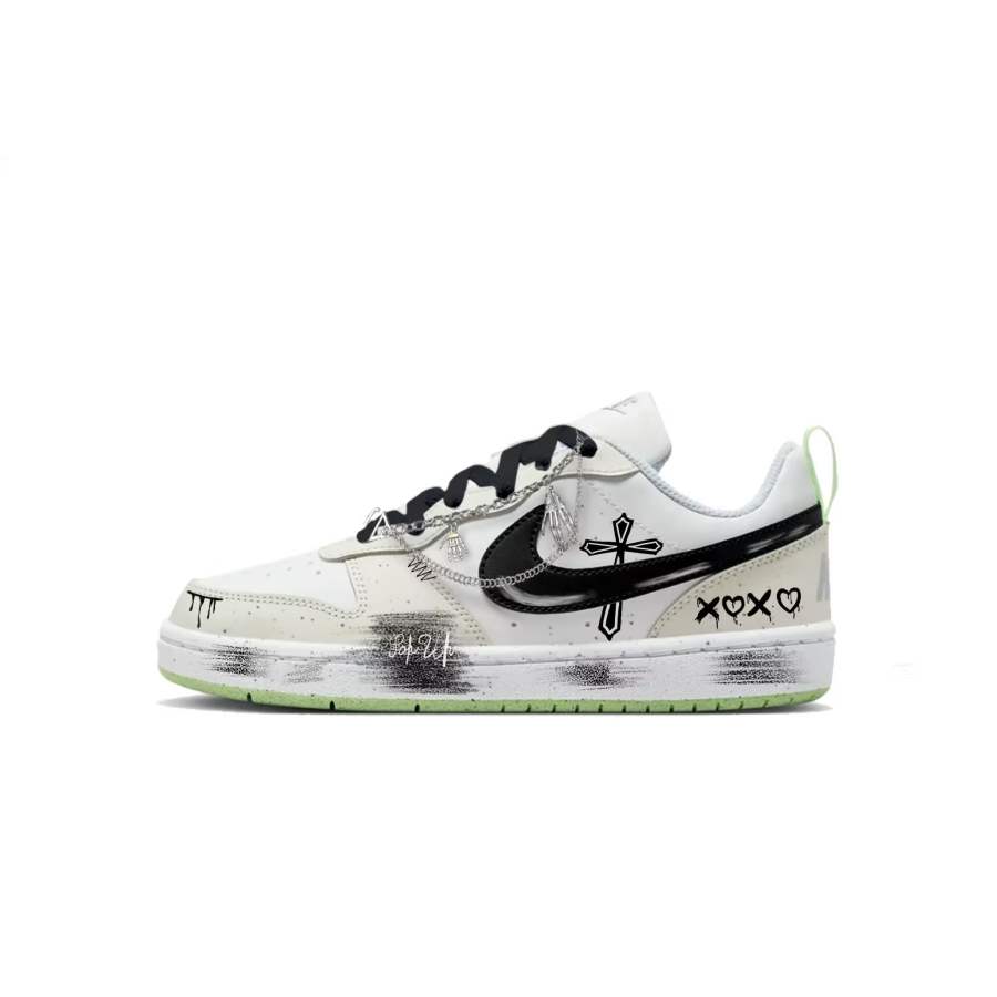 Nike Nike Court Borough Leather Slip Resistant Low top Kids' Skateboarding Shoes Black Green Kids'