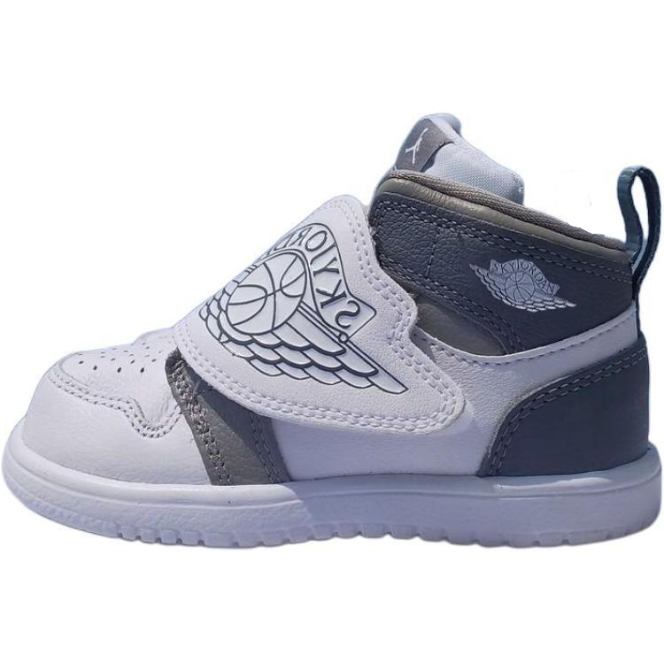 Jordan Jordan Sky Jordan 1 Slip Resistant Abrasion Resistant Mid top Children's Basketball Shoes Gray White/Black/Olive Green