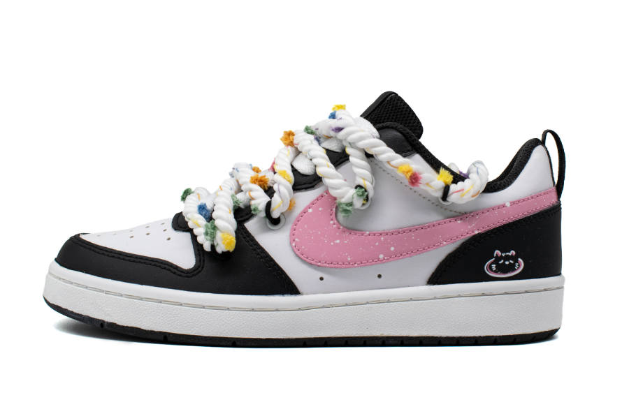 Nike Nike Court Borough Rainbow Leather Abrasion Resistant Low top Kids' Skateboarding Shoes Black Pink Teenagers