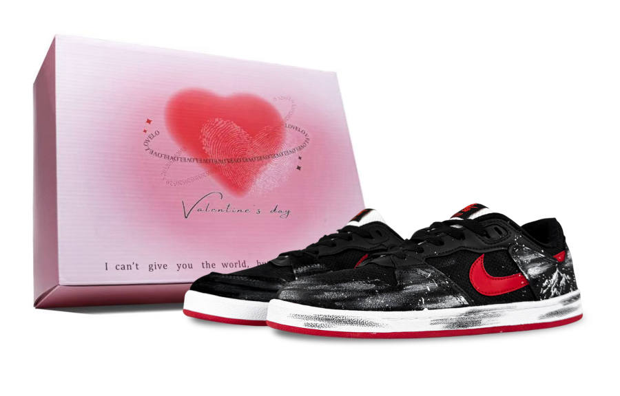 Nike Nike SB Alleyoop Snowfall Synthetic Leather Low top Kids' Skateboarding Shoes Black Red Teenagers