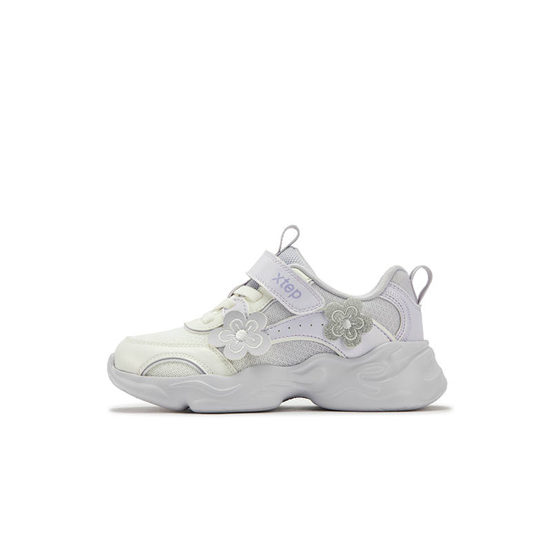 XTEP Small Floral Abrasion Resistant Breathable Low top Kids Lifestyle Shoes Light Purple Sail White