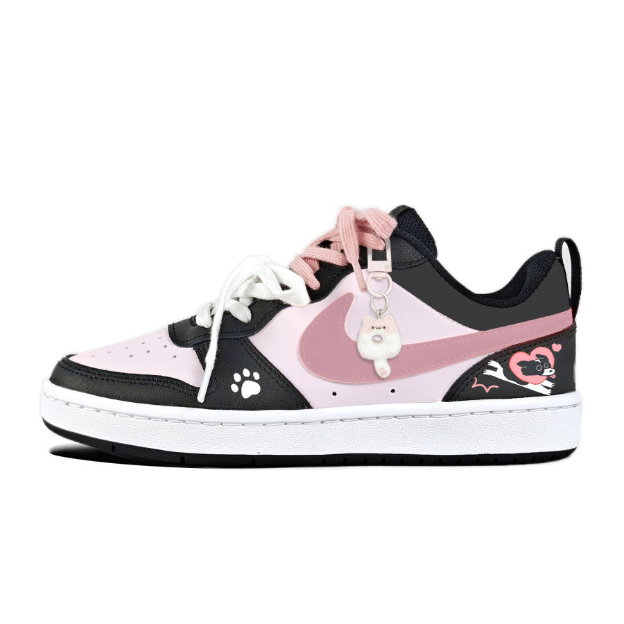 Nike Nike Court Borough Leather Abrasion Resistant Low top Kids' Skateboarding Shoes Black Pink Teenagers