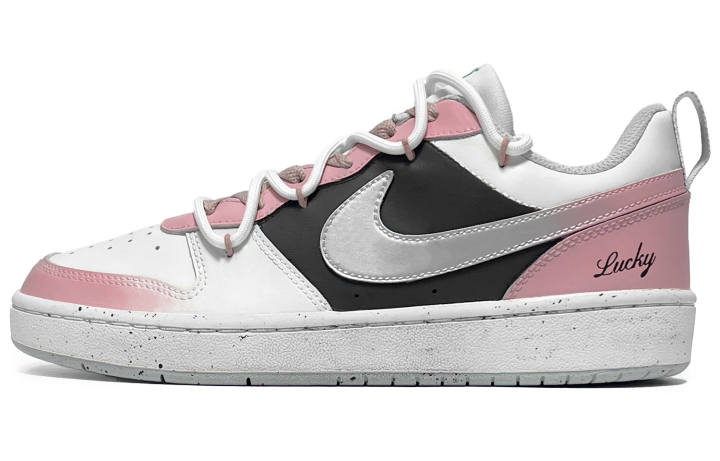 Nike Nike Court Borough Lucky Day Leather Slip Resistant Abrasion Resistant Low top Kids' Skateboarding Shoes Pink Black