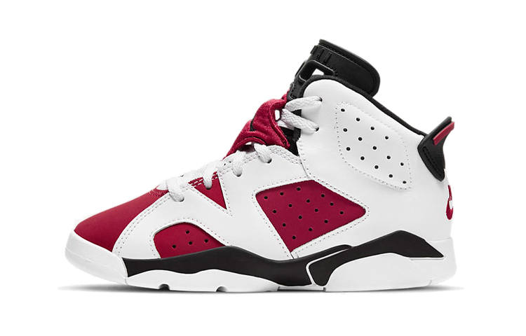 Jordan Jordan Air Jordan 6 Retro Carmine Mid top Children's Basketball Shoes White Red Children Aged 3 7 Years Old