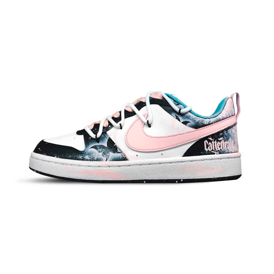 Nike Nike Court Borough Synthetic Leather Slip Resistant Cushioning Low top Kids' Skateboarding Shoes Black White Pink