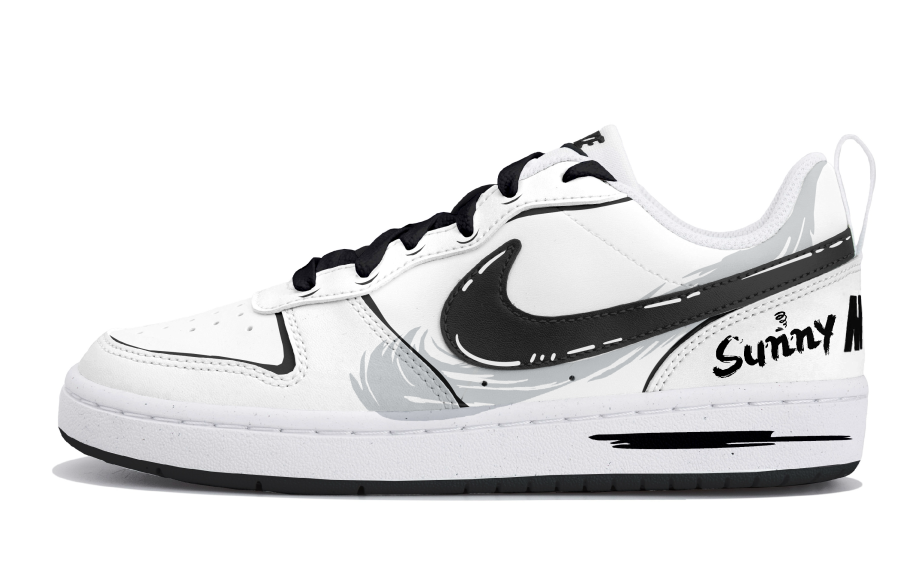 Nike Nike Court Borough Sunny Wind Graffiti Synthetic Leather Low top Kids' Skateboarding Shoes Black White Gray Teenagers