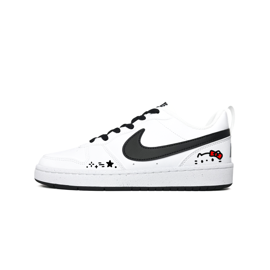 Nike Nike Court Borough Synthetic Leather Abrasion Resistant Low top Kids' Skateboarding Shoes Black White Teenagers