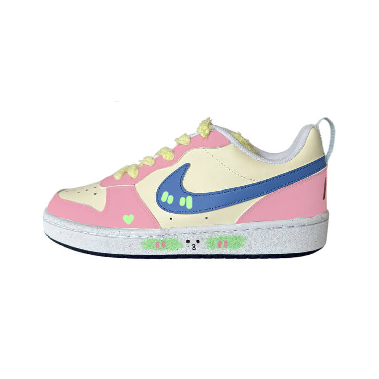 Nike Nike Court Borough Mint Watermelon Synthetic Leather Low top Kids' Skateboarding Shoes Pink White Green