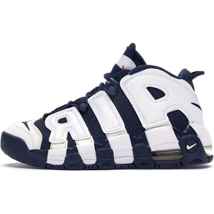 Nike Nike Air More Uptempo Leather, Suede Mid top Basketball Shoes White Blue Unisex