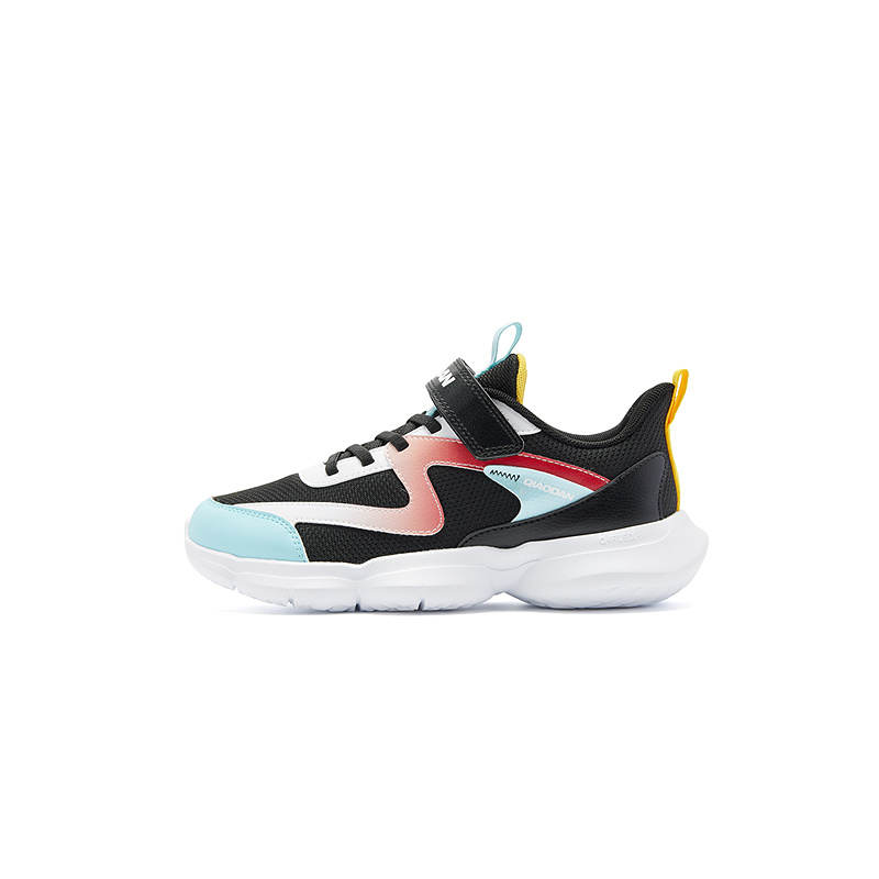 QIAODAN Synthetic Leather, Textile Low top Running Shoes Black/Static Blue Teenagers