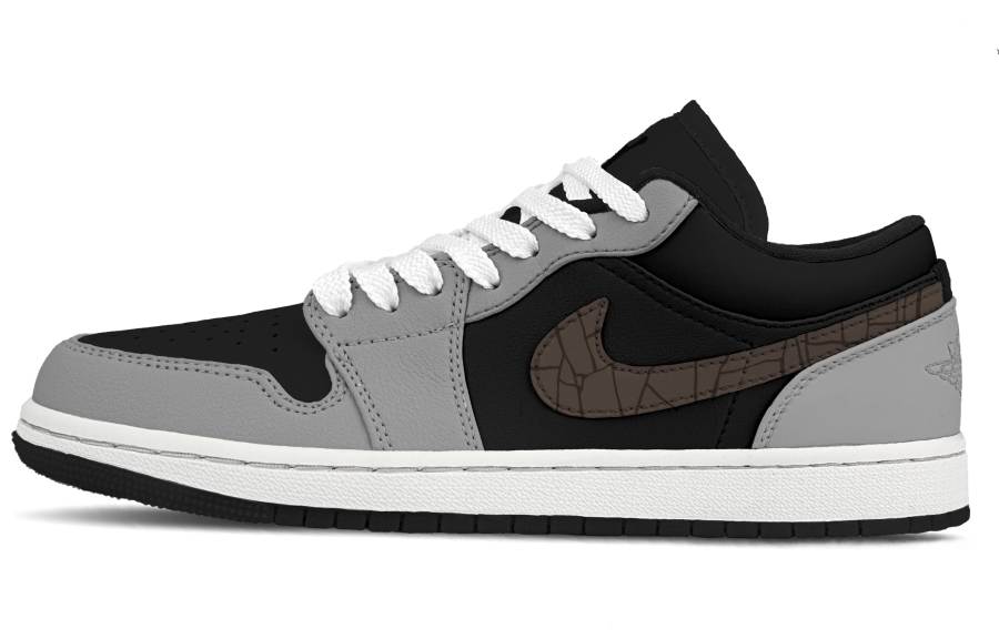 Jordan Jordan Air Jordan 1 Crack Gray Leather Slip Resistant Abrasion Resistant Low top Children's Basketball Shoes Black Gray