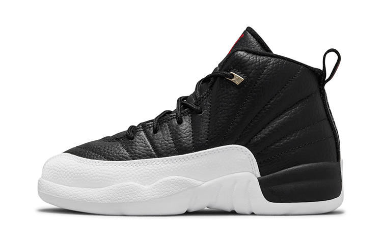 Jordan Jordan Air Jordan 12 Retro Playoffs Silver Tone Buckle, Playoff High top Children's Basketball Shoes Black White