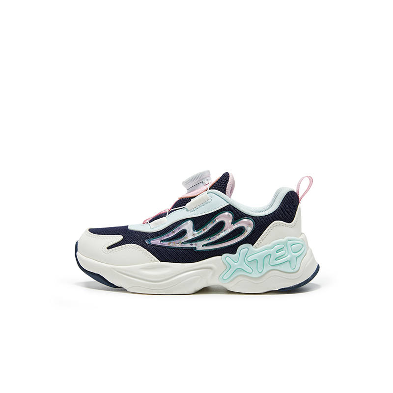 XTEP Sparkling Butterfly Abrasion Resistant Breathable Slip Resistant Low top Casual Shoes Dark Purple Cloud Peak Blue