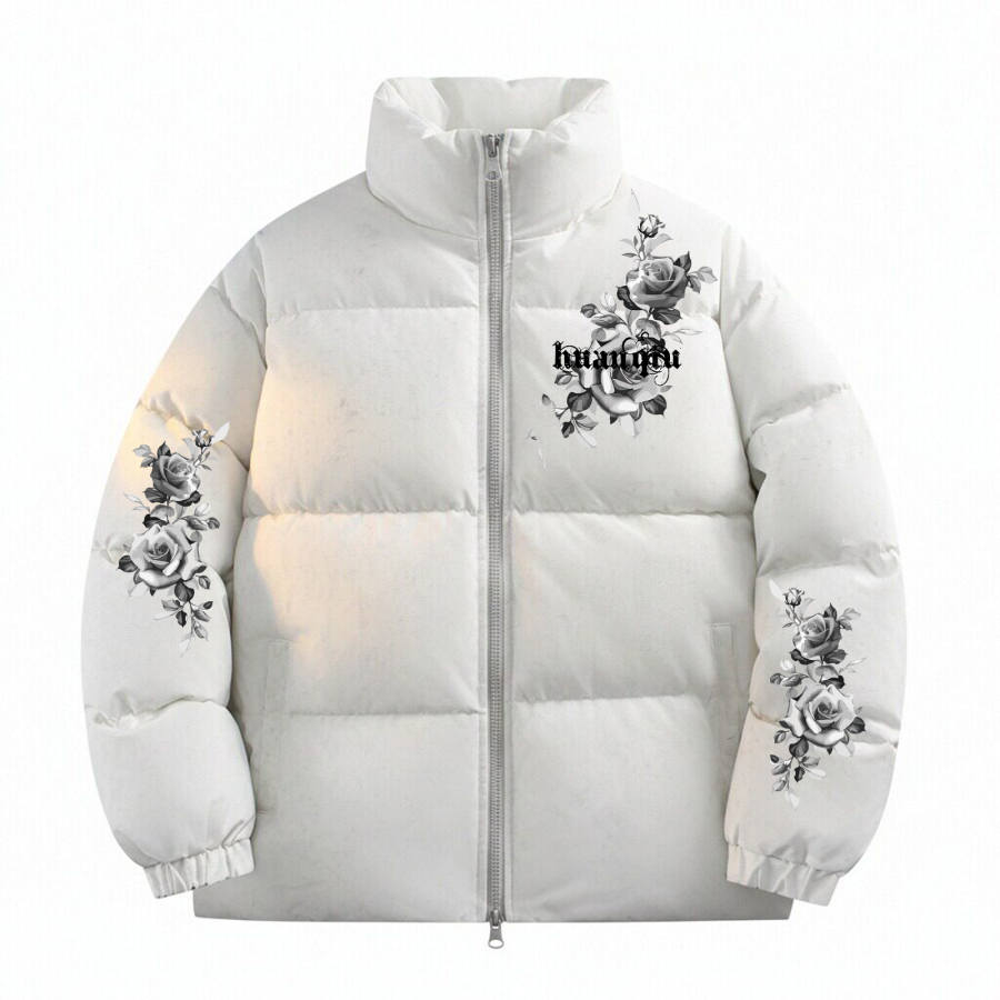 HUANQIU Puffer Jackets Unisex Stand Collar Thickened Padded Puffer Jacket