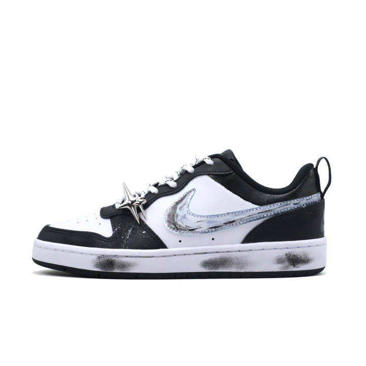 Nike Nike Court Borough Starry Ink Splatter Leather Abrasion Resistant Low top Skateboard Shoes Black White Kids'