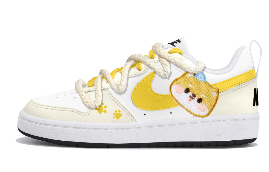 Nike Nike Court Borough Synthetic Leather Low top Kids' Skateboarding Shoes White Yellow Teenagers