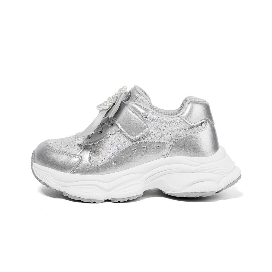 Snoffy Flashy Shoes Collection Synthetic Leather Lightweight Cushioning Low top Casual Shoes Moonlight Silver Kids'