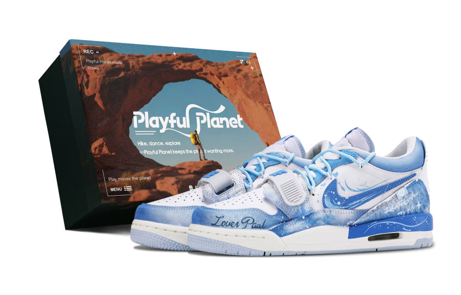 Jordan Jordan Legacy 312 Blue Tone Fantasy Leather Low top Children's Basketball Shoes Blue Teenagers