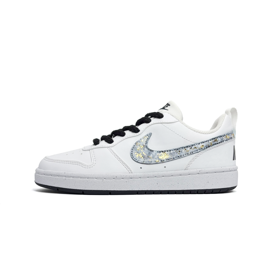 Nike Nike Court Borough Gold Foil Synthetic Leather Abrasion Resistant Low top Kids' Skateboarding Shoes Black White