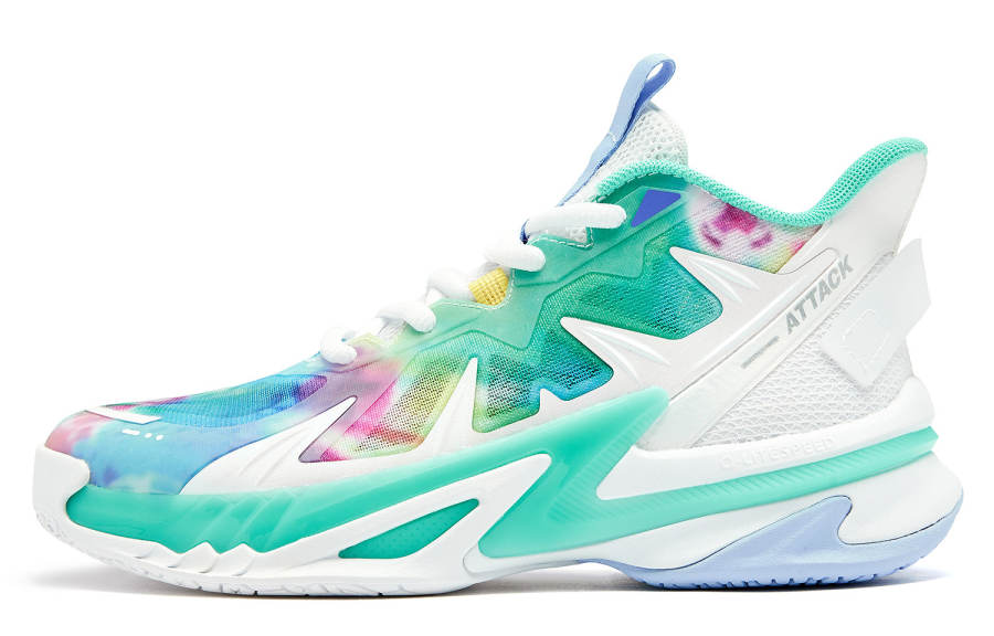 QIAODAN Fabric Slip Resistant Mid top Basketball Shoes Emerald Unisex