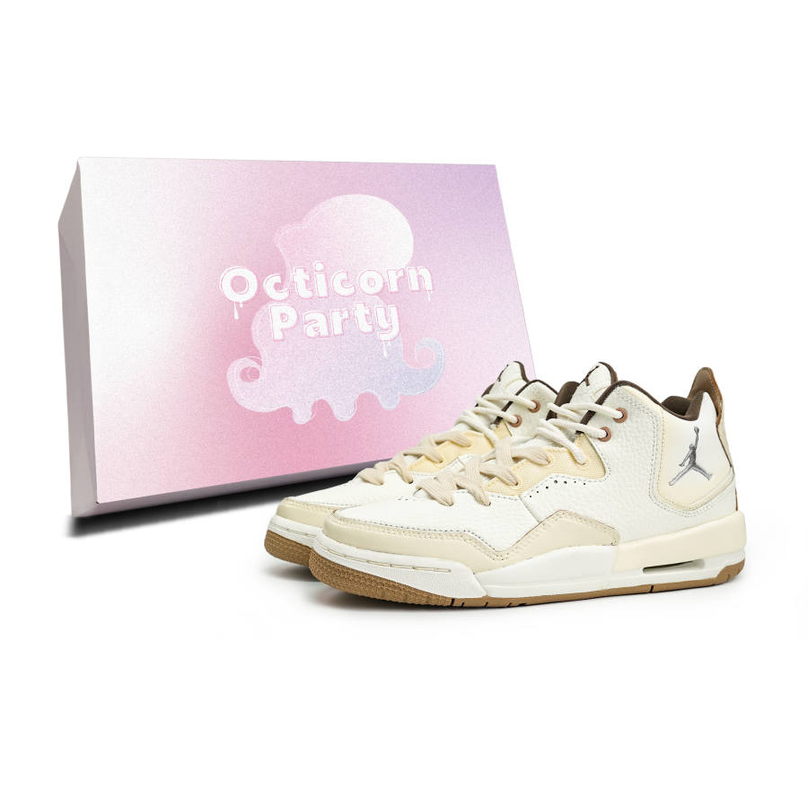 Jordan Jordan Courtside 23 Synthetic Leather Cushioning, Wear Resistant Mid top Children's Basketball Shoes Beige Yellow