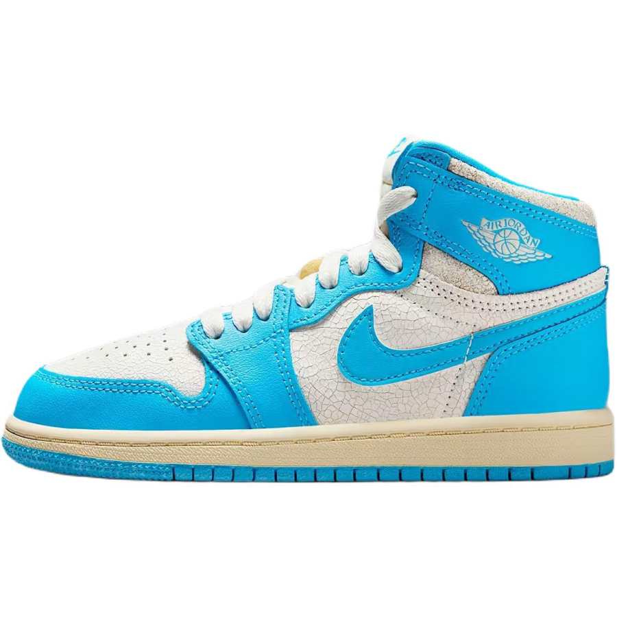 Jordan Jordan Air Jordan 1UNC High top Children's Basketball Shoes White Blue Children Aged 3 7 Years Old
