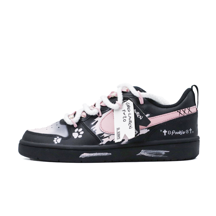 Nike Nike Court Borough Leather Slip Resistant Abrasion Resistant Low top Kids' Skateboarding Shoes Black Pink Teenagers