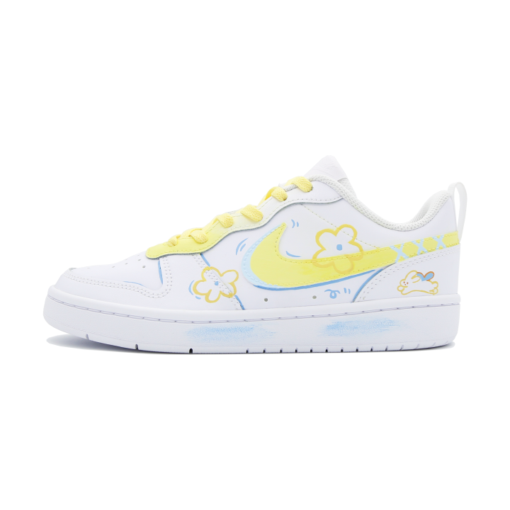 Nike Nike Court Borough Low 2 Leather Slip Resistant Cushioning Abrasion Resistant Low top Kids' Skateboarding Shoes Lemon