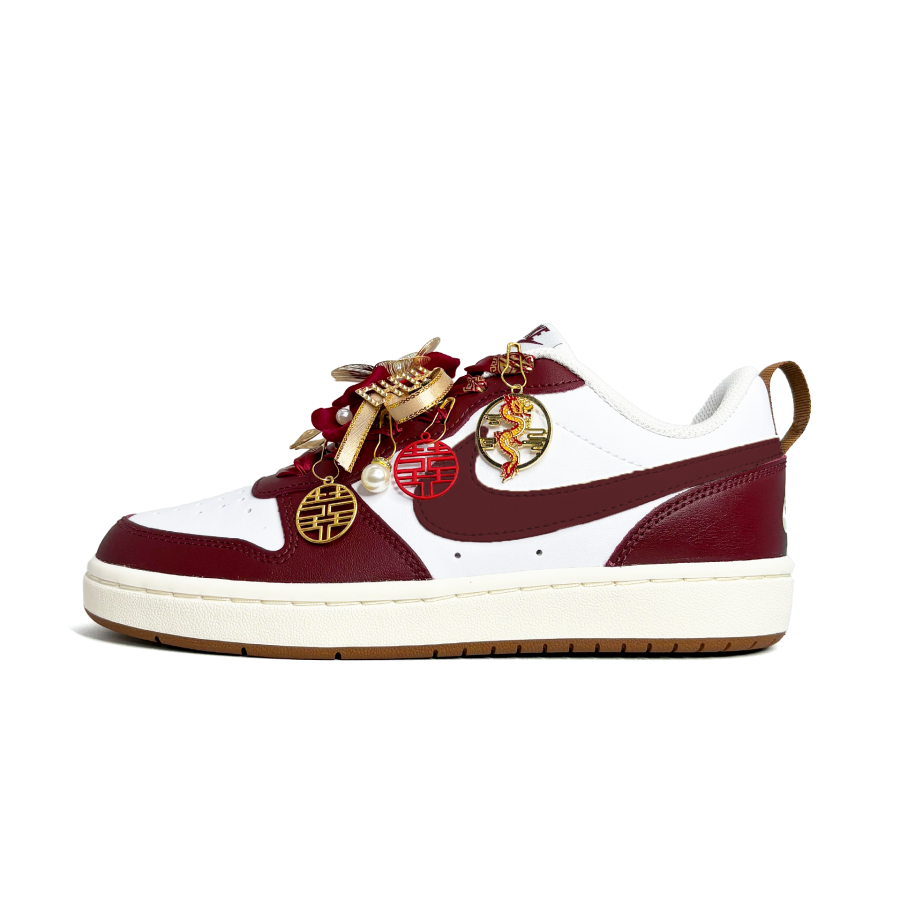 Nike Nike Court Borough 2 Dragon And Phoenix Slip Resistant Abrasion Resistant Low top Skateboard Shoes Burgundy Teenagers