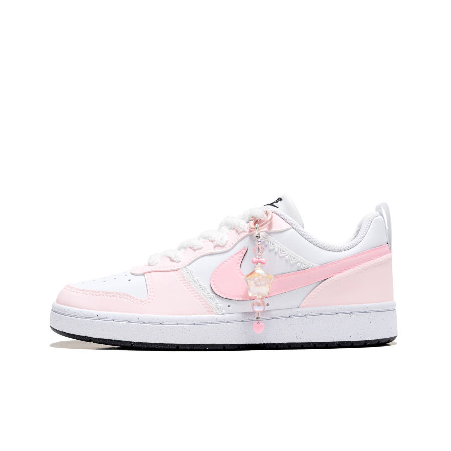 Nike Nike Court Borough Pink Blossom Whisper Synthetic Leather Low top Kids' Skateboarding Shoes White Pink Teenagers