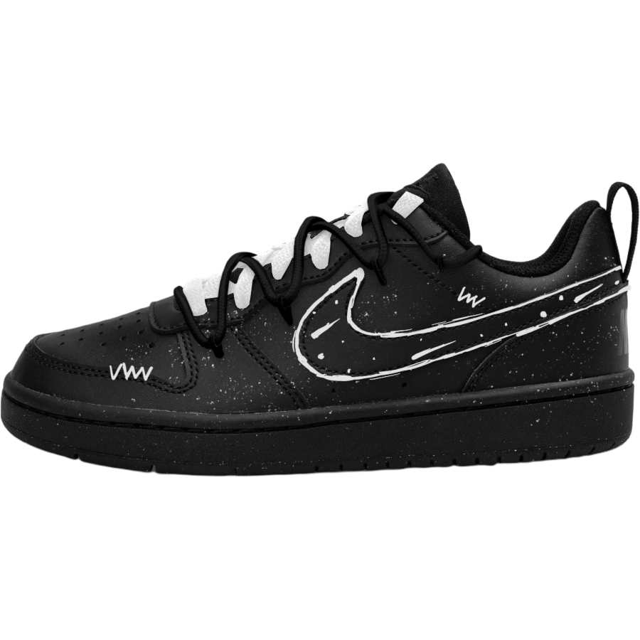 Nike Nike Court Borough Planet Deconstruction Synthetic Leather Low top Kids' Skateboarding Shoes Black White Teenagers