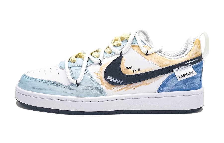 Nike Nike Court Borough Color Block Trend Synthetic Leather Low top Kids' Skateboarding Shoes Light Blue Yellow Teenagers