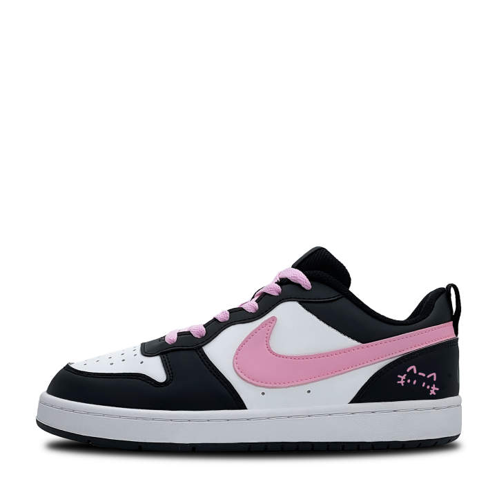 Nike Nike Court Borough Cute Meowth Leather Abrasion Resistant Low top Kids' Skateboarding Shoes Black/White/Pink Kids'