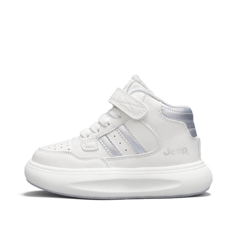 Jeep Synthetic Leather High Top Fleece Lined Casual Shoes Versatile Campus White Sneakers