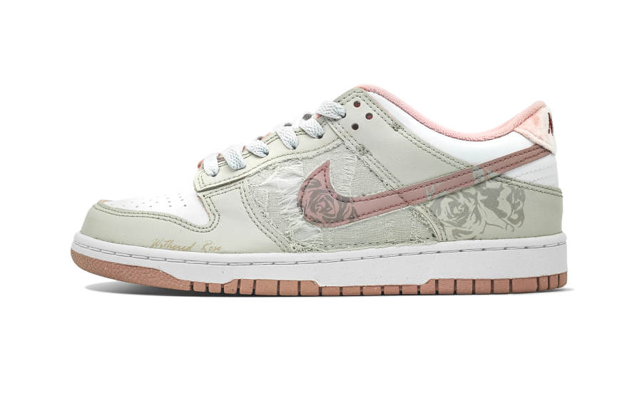 Nike Nike Dunk Ash Rose Leather Abrasion Resistant Low top Kids' Skateboarding Shoes Gray Teenagers