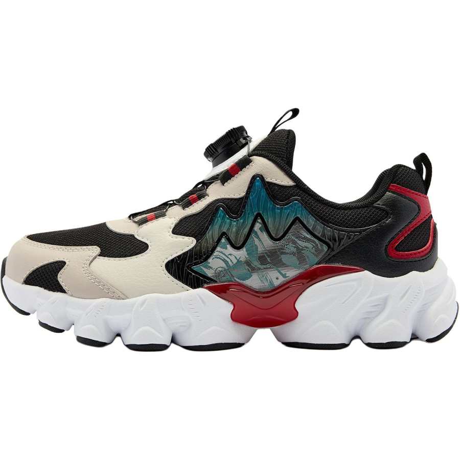 QIAODAN Dragon Spine Synthetic Leather, Textile Low top Casual Shoes Black/Iron Red Teenagers