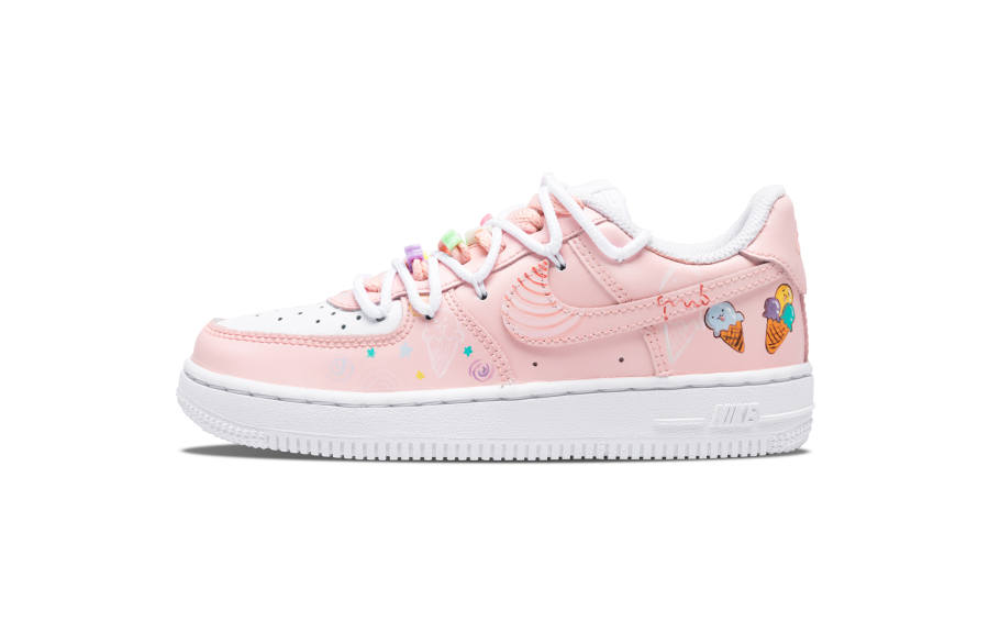 Nike Kids Nike Air Force 1 Low Ice Cream Bobo Fun Slip Resistant Low top Kids' Skateboarding Shoes Yellow Pink Green