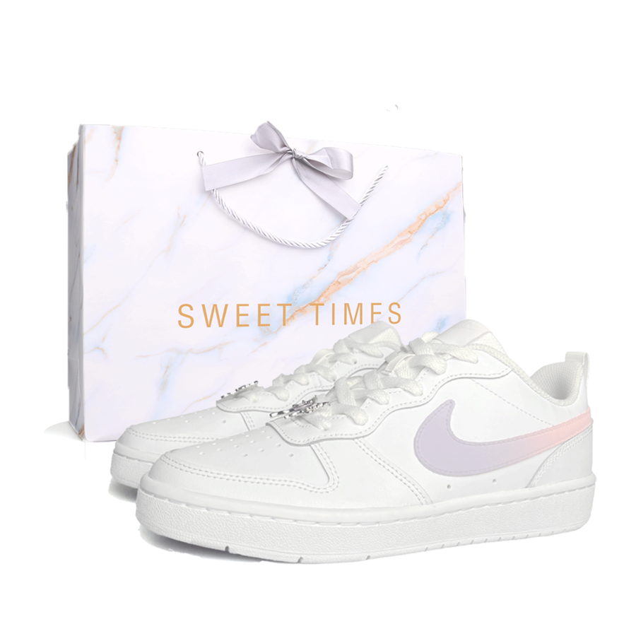 Nike Nike Court Borough Low 2 Leather Slip Resistant Abrasion Resistant Low top Kids' Skateboarding Shoes White Pink