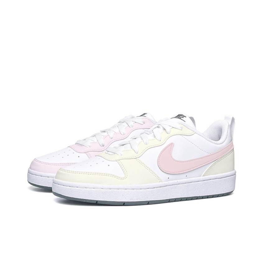 Nike Nike Court Borough LOW RECRAFT Anti Slip Wear Resistant Low Top Kids' Skateboarding Shoes Yellow Pink Teenagers