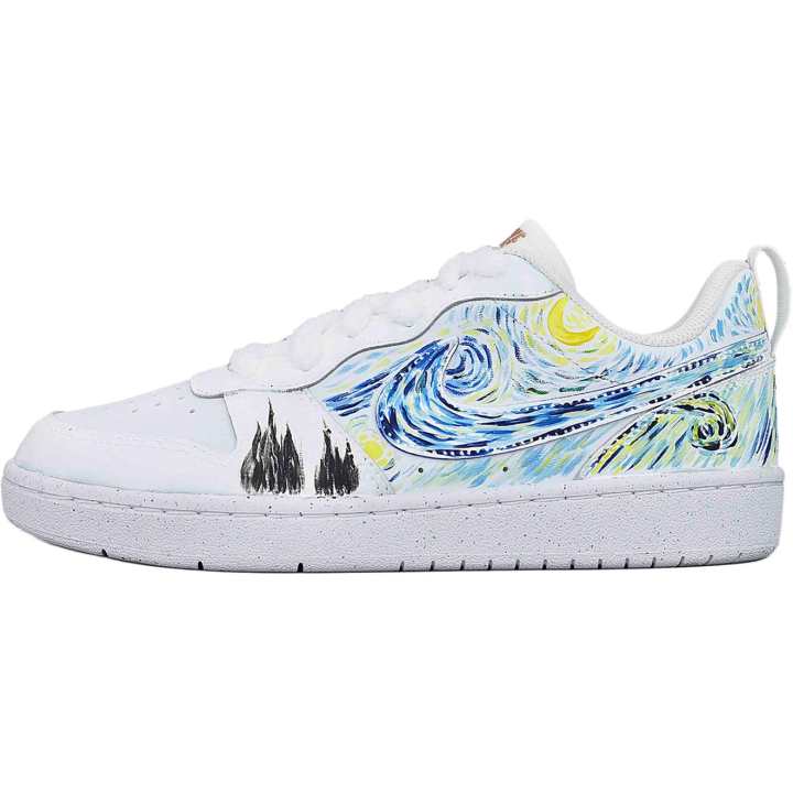 Nike Nike Court Borough Starry Night Slip Resistant Cushioning Abrasion Resistant Low top Kids' Skateboarding Shoes White