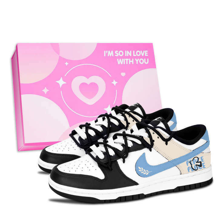 Nike Nike Dunk Black White, Peace Symbol Leather Slip Resistant, Abrasion Resistant, Lightweight Cushioning