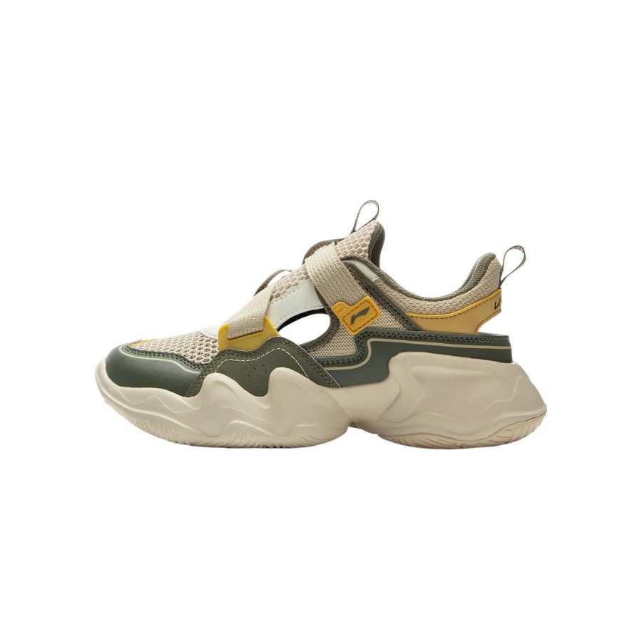 Li-Ning YOUNG Li Ning YOUNG Sports Life Collection Synthetic Leather Breathable Low top Kids Lifestyle Shoes Tea Green Coast Gray