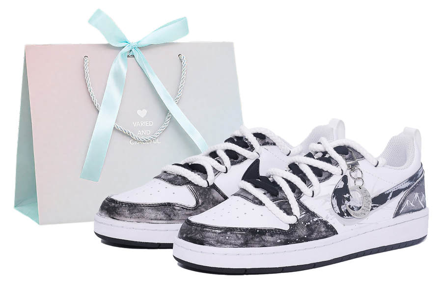 Nike Nike Court Borough Synthetic Leather Abrasion Resistant Low top Skateboard Shoes Black White Kids'