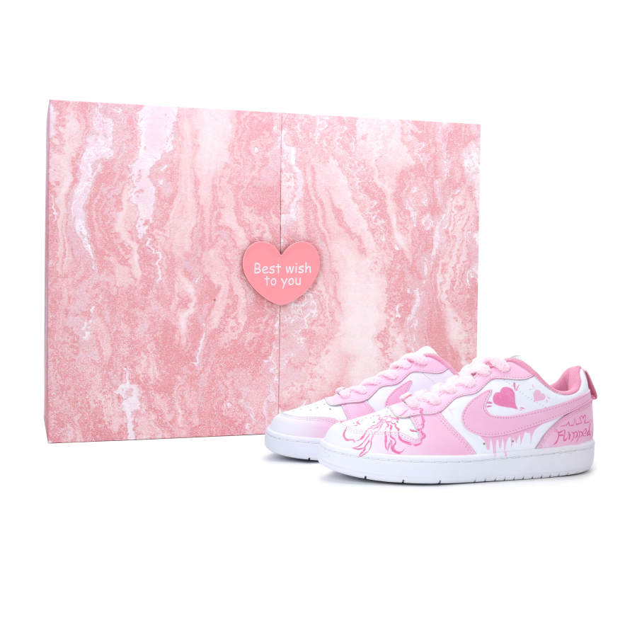 Nike Nike Court Borough Low 2 Leather Slip Resistant And Breathable Low top Kids' Skateboarding Shoes Pink Teenagers