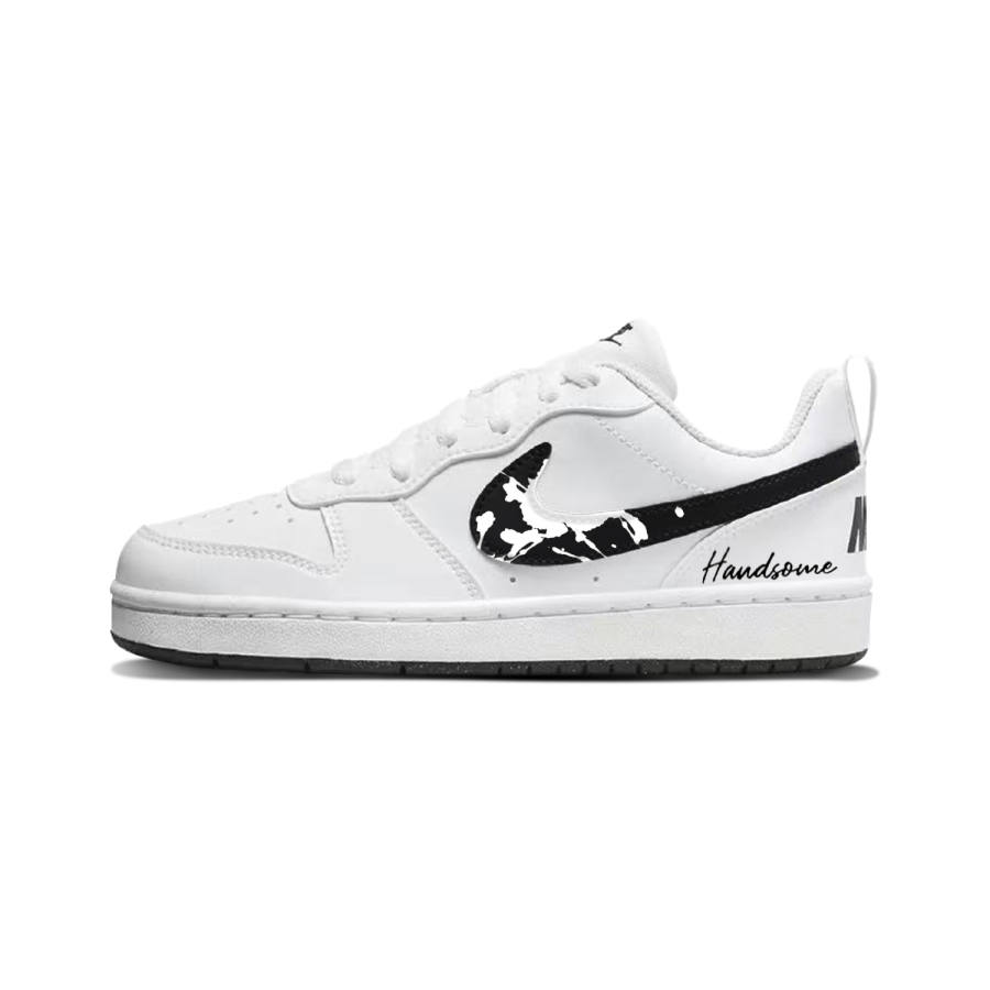 Nike Nike Court Borough Synthetic Leather Slip Resistant Cushioning Abrasion Resistant Low top Skateboard Shoes Black White
