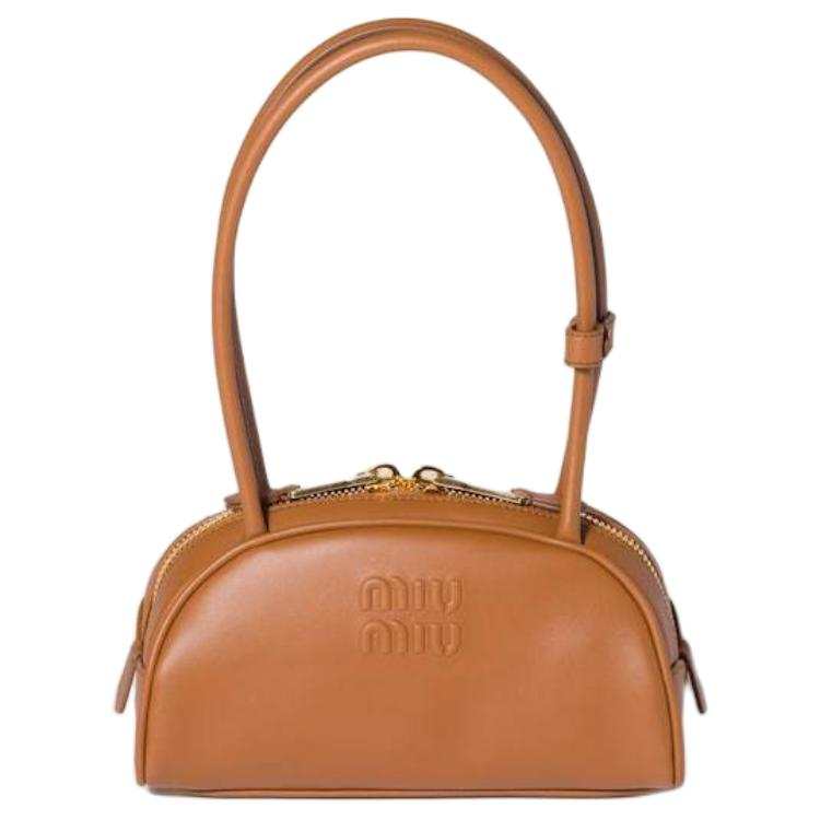 MIU MIU Beau Cow Leather One Shoulder Handbag Small Women's Cognac