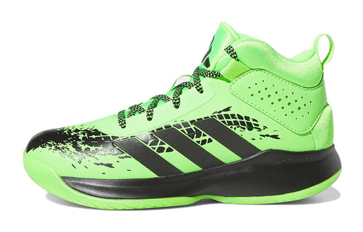 Adidas Adidas Cross Em Up 5 Fabric Slip Resistant Abrasion Resistant Mid top Children's Basketball Shoes Green Black Kids'