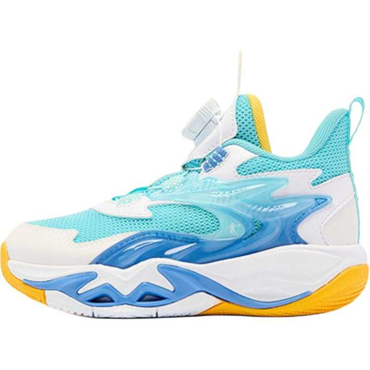 QIAODAN Cushioning, Wear Resistant Low top Children's Basketball Shoes Blue White Children Aged 3 7 Years Old
