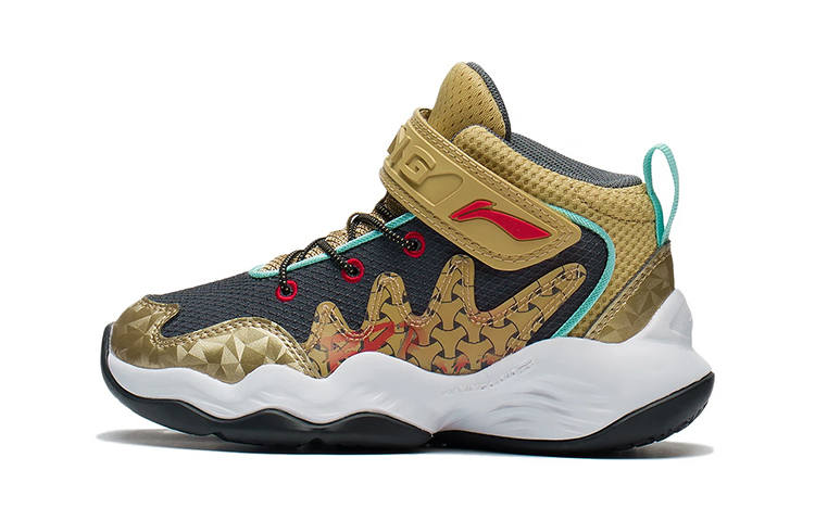 Li-Ning YOUNG Li Ning YOUNG Avant Garde Team 2.5 Cushioning Mid top Kids Lifestyle Shoes Traditional Gold Children Aged 3 7 Years Old